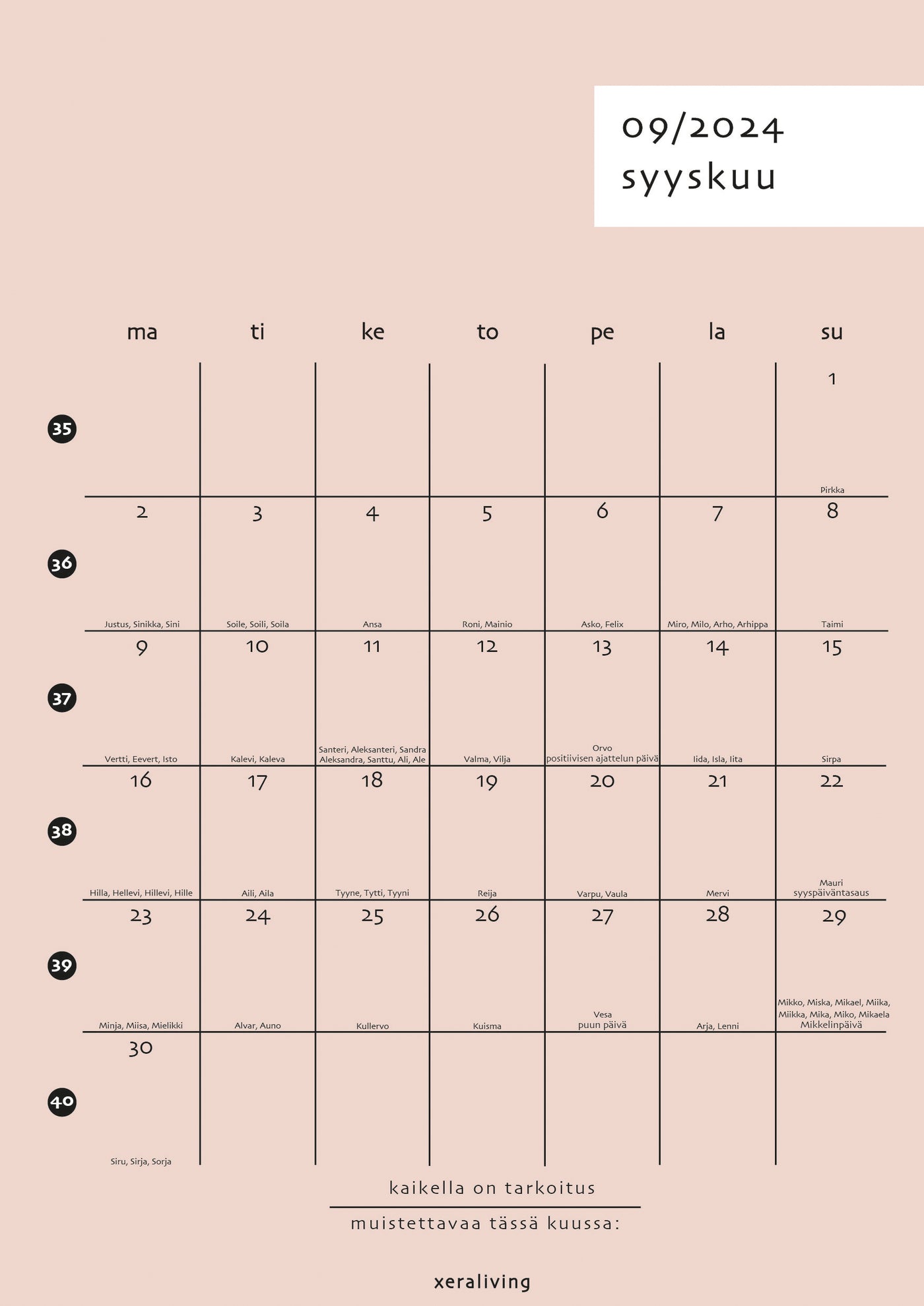 KAUNIIMPI ARKI seinäkalenteri 2024
